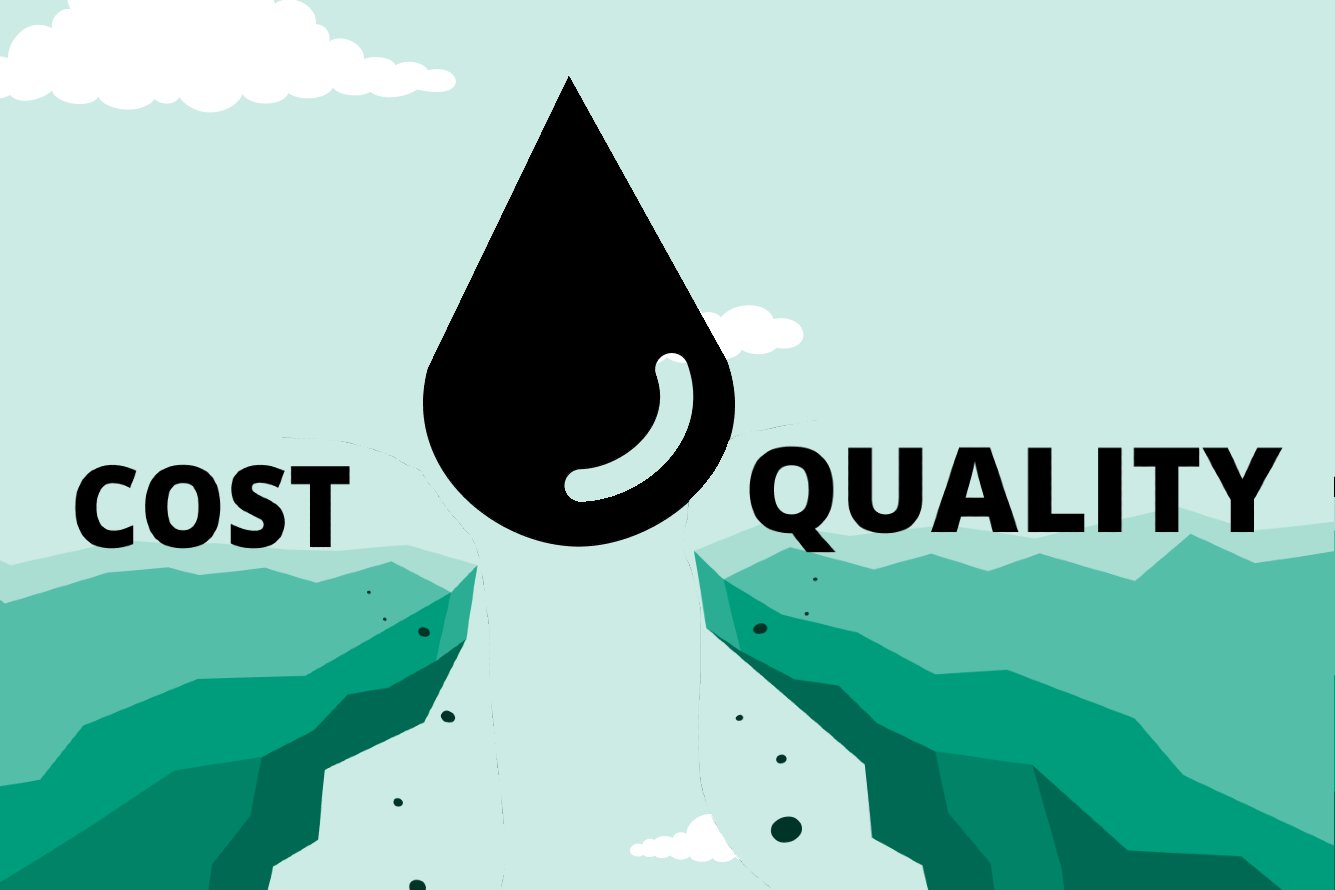 cost quality words with ink droplet