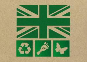 uk flag and sustainability icons